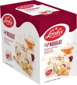 Lonka Soft Nougat Pinda Vrucht Doos à 2,57kg Snoep Thee - 214 Per Stuk Verpakte Nougat Blokjes