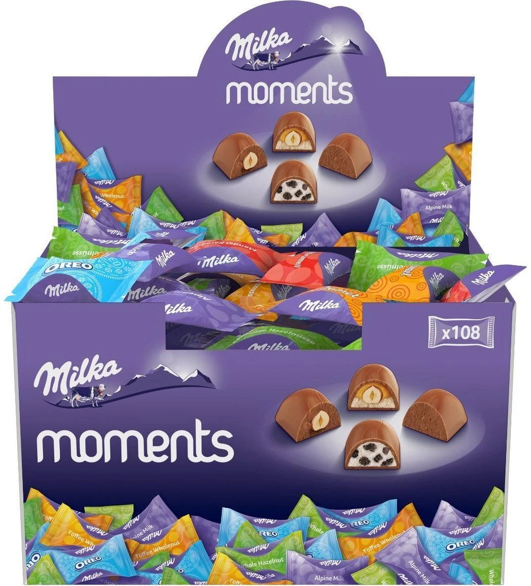 Milka - Moments Chocolade Mix - 108 Stuks - Per Stuk Verpakt 1 Milka - Moments Chocolade Mix - 108 Stuks - Per Stuk Verpakt