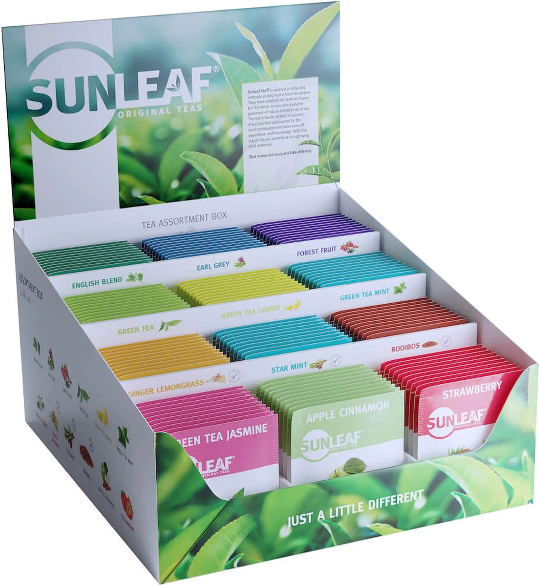 Sunleaf | Assortiment Displaybox Thee | 12 Smaken (120 Zakjes) 1 Sunleaf | Assortiment Displaybox Thee | 12 Smaken (120 Zakjes)