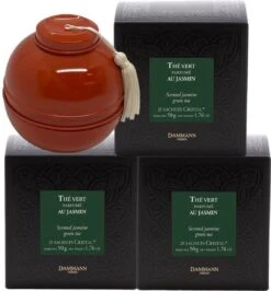 Dammann 3 X D3794 - Thé Vert Jasmin - 2 + 1 Gratis - Groene Jasmijn Thee 75 Cristal Zakjes - Melange Van Groene Thee - Premium Thee + Theeblik