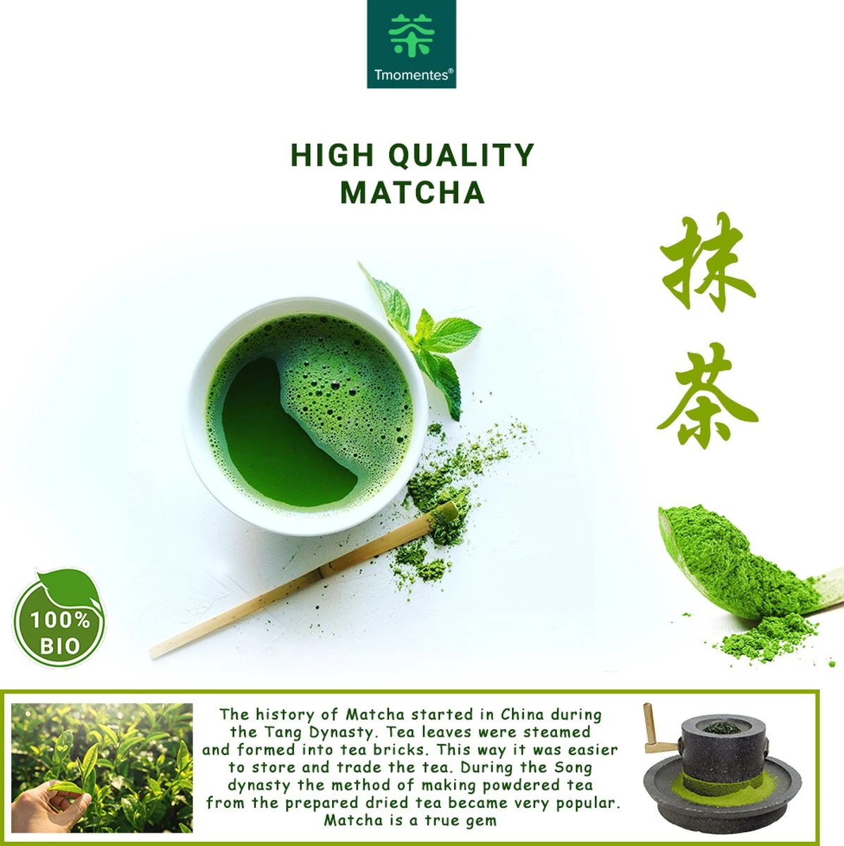 TMomentes® High Quality Culinary MATCHA Thee - Matcha Poeder - Matcha Thee - 100% Organisch Gecertificeerd - 100 Gram 1 TMomentes® High Quality Culinary MATCHA Thee - Matcha Poeder - Matcha Thee - 100% Organisch Gecertificeerd - 100 Gram