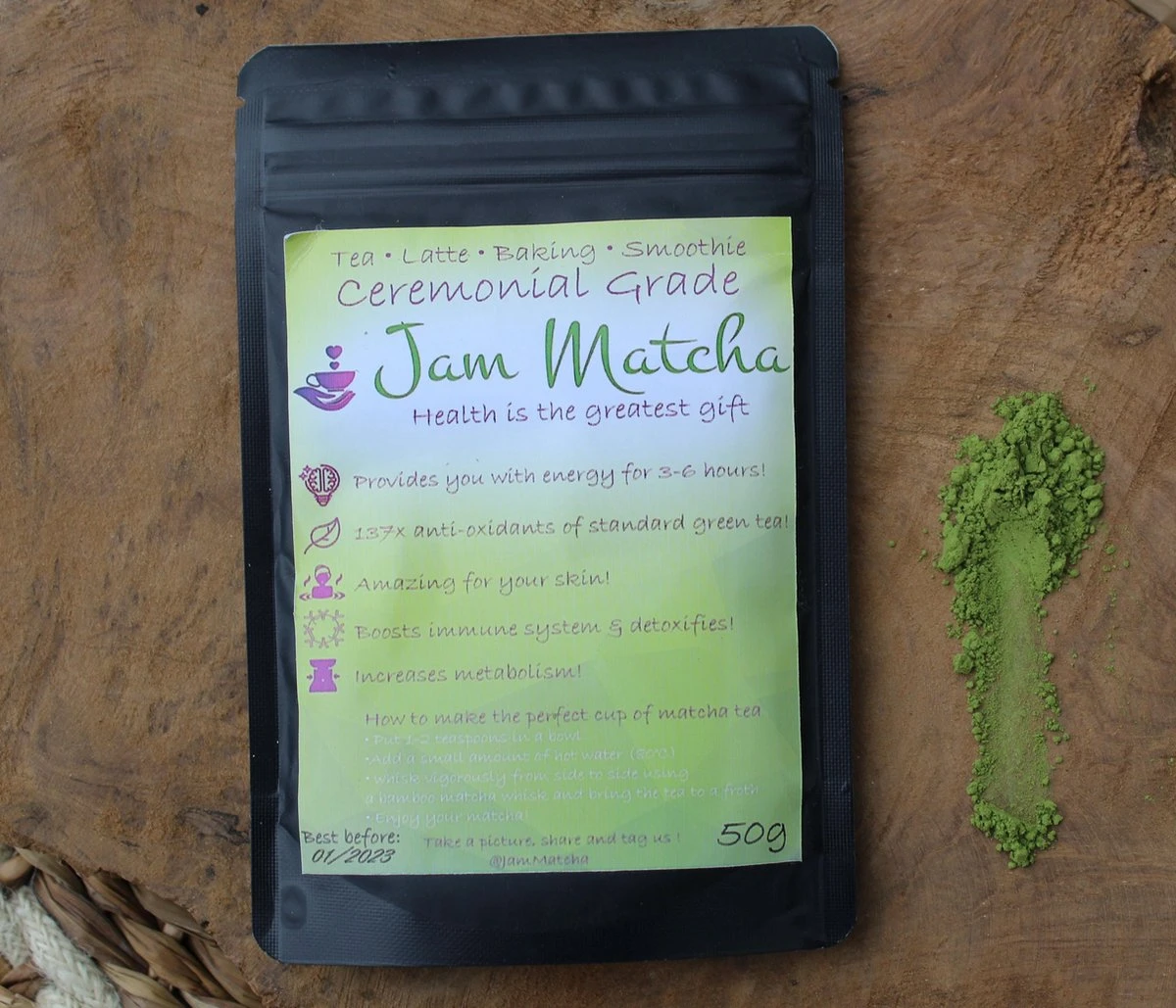Biologische Matcha Poeder 50 Gram - CEREMONIAL GRADE - JamMatcha Groene Thee - Matcha Thee 1 Biologische Matcha Poeder 50 Gram - CEREMONIAL GRADE - JamMatcha Groene Thee - Matcha Thee