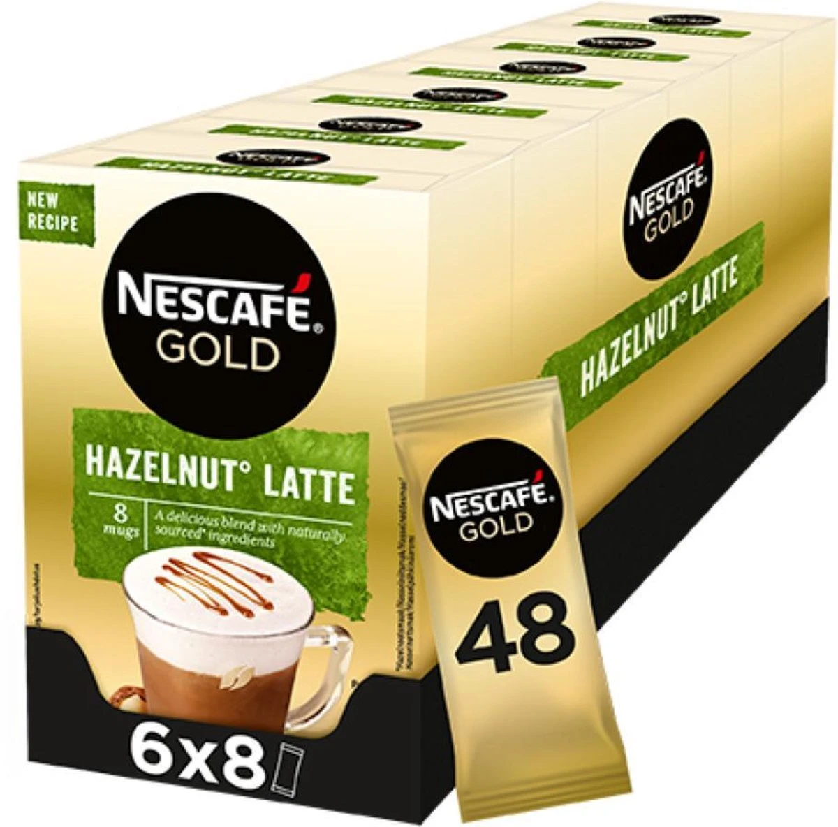 Nescafé Gold Hazelnoot Latte Oploskoffie - 6 Doosjes à 8 Zakjes 1 Nescafé Gold Hazelnoot Latte Oploskoffie - 6 Doosjes à 8 Zakjes