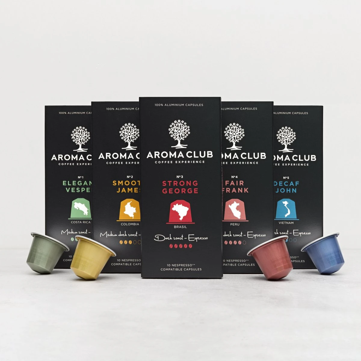 Aroma Club - Proefpakket Nespresso Compatible Capsules (100 St.) - 5 Smaken - Espresso & Lungo - 100% Aluminium Koffiecups 8 Aroma Club - Proefpakket Nespresso Compatible Capsules (100 St.) - 5 Smaken - Espresso & Lungo - 100% Aluminium Koffiecups - Afbeelding 8