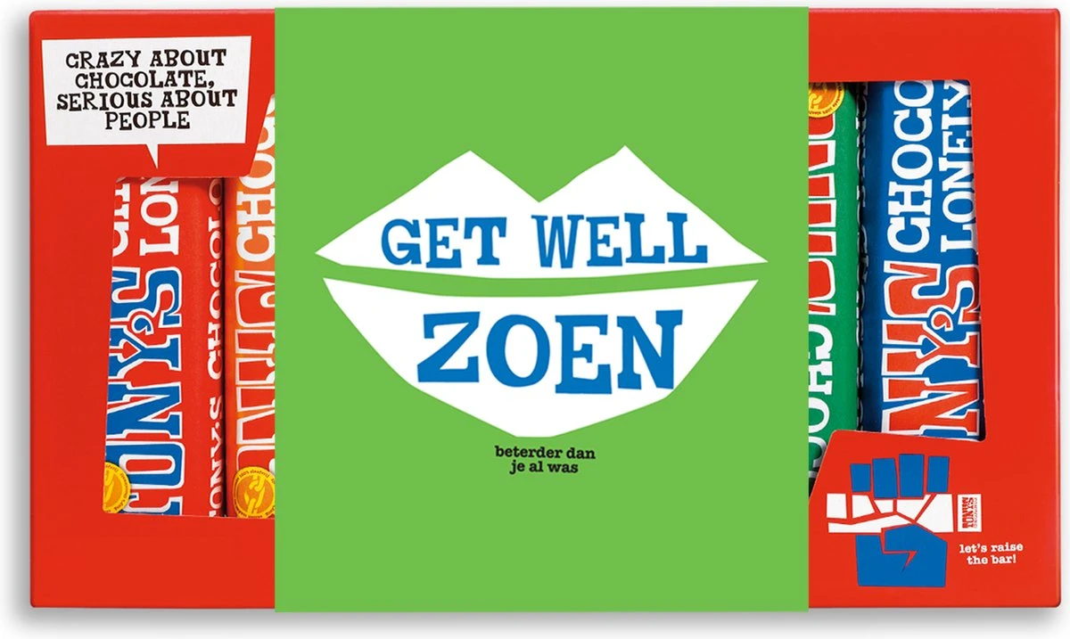 Tony's Chocolonely Chocolade Proeverijtje Get Well Zoen - 288 Gram - Beterschap Cadeau - Repen Melk En Puur - Geschenk - Fairtrade Chocolade 1 Tony's Chocolonely Chocolade Proeverijtje Get Well Zoen - 288 Gram - Beterschap Cadeau - Repen Melk En Puur - Geschenk - Fairtrade Chocolade