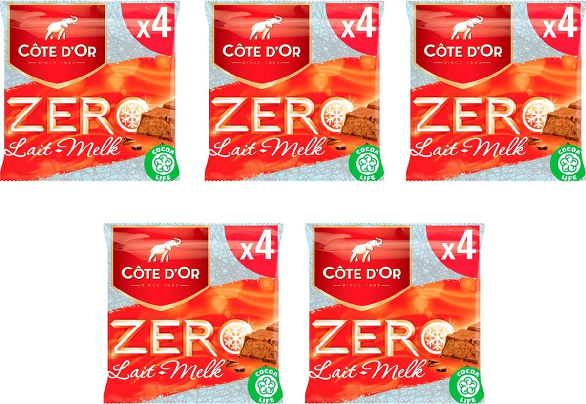 Côte D'Or Zero Lait/Melk 4-pack (4x50g) - 200g X 5 1 Côte D'Or Zero Lait/Melk 4-pack (4x50g) - 200g X 5