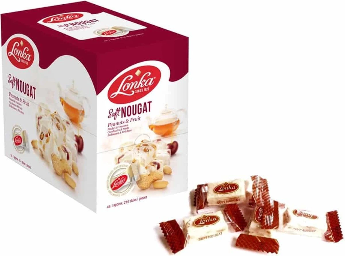 Lonka Soft Nougat Pinda Vrucht Doos à 2,57kg Snoep Thee - 214 Per Stuk Verpakte Nougat Blokjes 6 Lonka Soft Nougat Pinda Vrucht Doos à 2,57kg Snoep Thee - 214 Per Stuk Verpakte Nougat Blokjes - Afbeelding 6