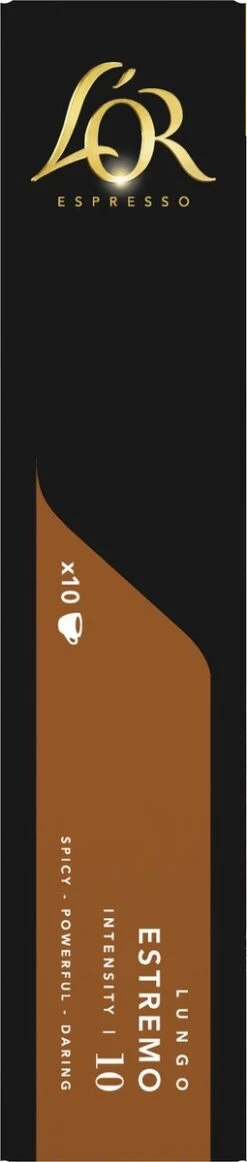 L'OR Lungo Estremo Koffiecups - Intensiteit 10/12 - 10 X 10 Capsules -Monin Verkoopwinkel 255x1200