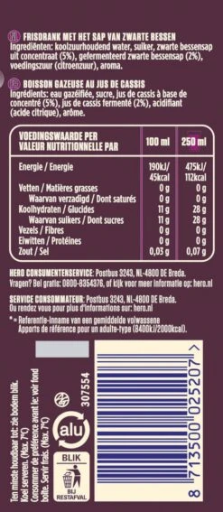 Hero Cassis Frisdrank Blikjes - The Original - Gemaakt Van Zwarte Bessen - Handige Tray - 24 X 250ml -Monin Verkoopwinkel 523x1200