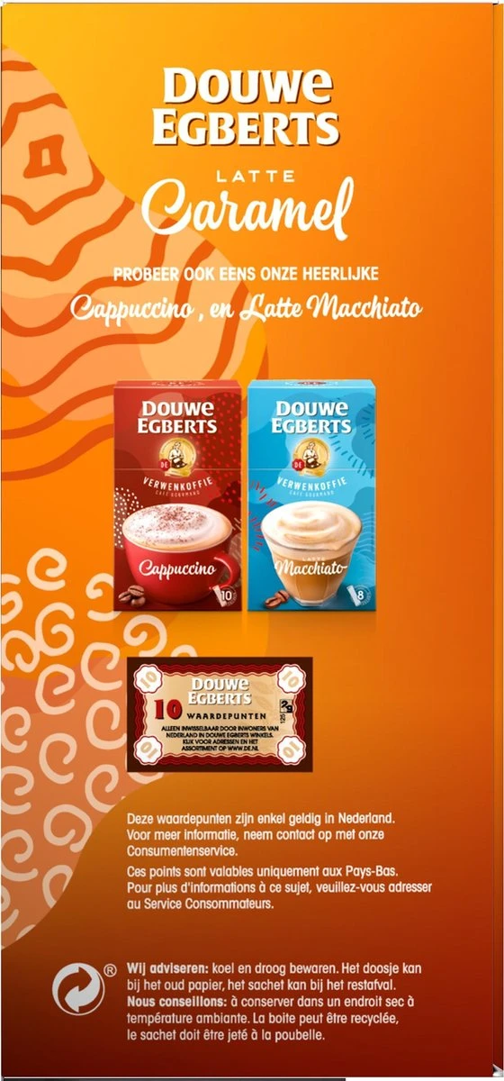 Douwe Egberts Verwenkoffie Latte Caramel Oploskoffie - 5 X 8 Zakjes 6 Douwe Egberts Verwenkoffie Latte Caramel Oploskoffie - 5 X 8 Zakjes - Afbeelding 6