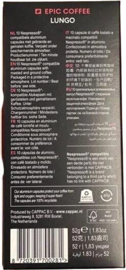 100 Capsules Epic Coffee - Lungo - Nespresso® Compatible Aluminium Capsules - RFA Keurmerk - Doos 100 Stuks 15 100 Capsules Epic Coffee - Lungo - Nespresso® Compatible Aluminium Capsules - RFA Keurmerk - Doos 100 Stuks -Monin Verkoopwinkel 560x1200 2
