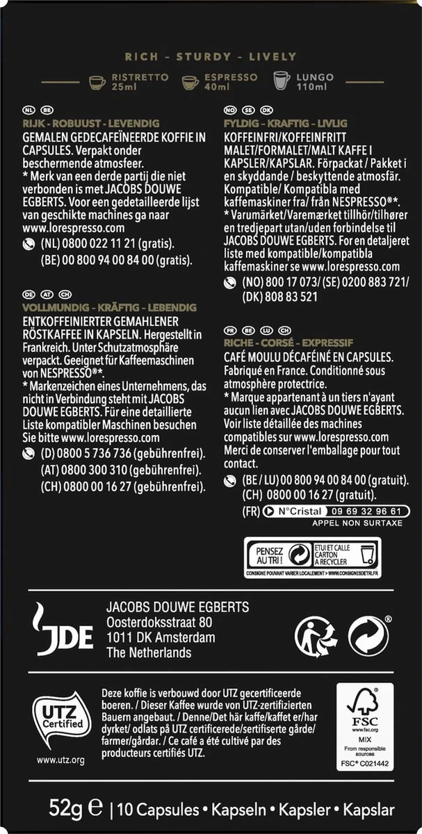 L'OR Espresso Ristretto Decaffeinato - Intensiteit 9/12 - 10 X 10 Capsules 2 L'OR Espresso Ristretto Decaffeinato - Intensiteit 9/12 - 10 X 10 Capsules - Afbeelding 2