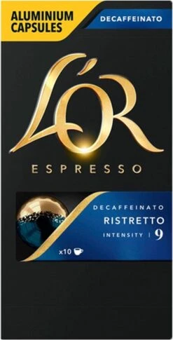 L'OR Espresso Ristretto Decaffeinato - Intensiteit 9/12 - 10 X 10 Capsules 21 L'OR Espresso Ristretto Decaffeinato - Intensiteit 9/12 - 10 X 10 Capsules -Monin Verkoopwinkel 611x1200