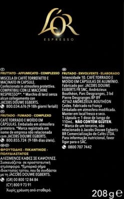 L'OR Lungo Estremo Koffiecups - Intensiteit 10/12 - 4 X 40 Capsules 11 L'OR Lungo Estremo Koffiecups - Intensiteit 10/12 - 4 X 40 Capsules -Monin Verkoopwinkel 750x1200