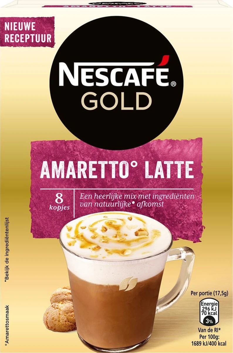 Nescafé Gold Amaretto Latte Oploskoffie - 6 Doosjes à 8 Zakjes 2 Nescafé Gold Amaretto Latte Oploskoffie - 6 Doosjes à 8 Zakjes - Afbeelding 2