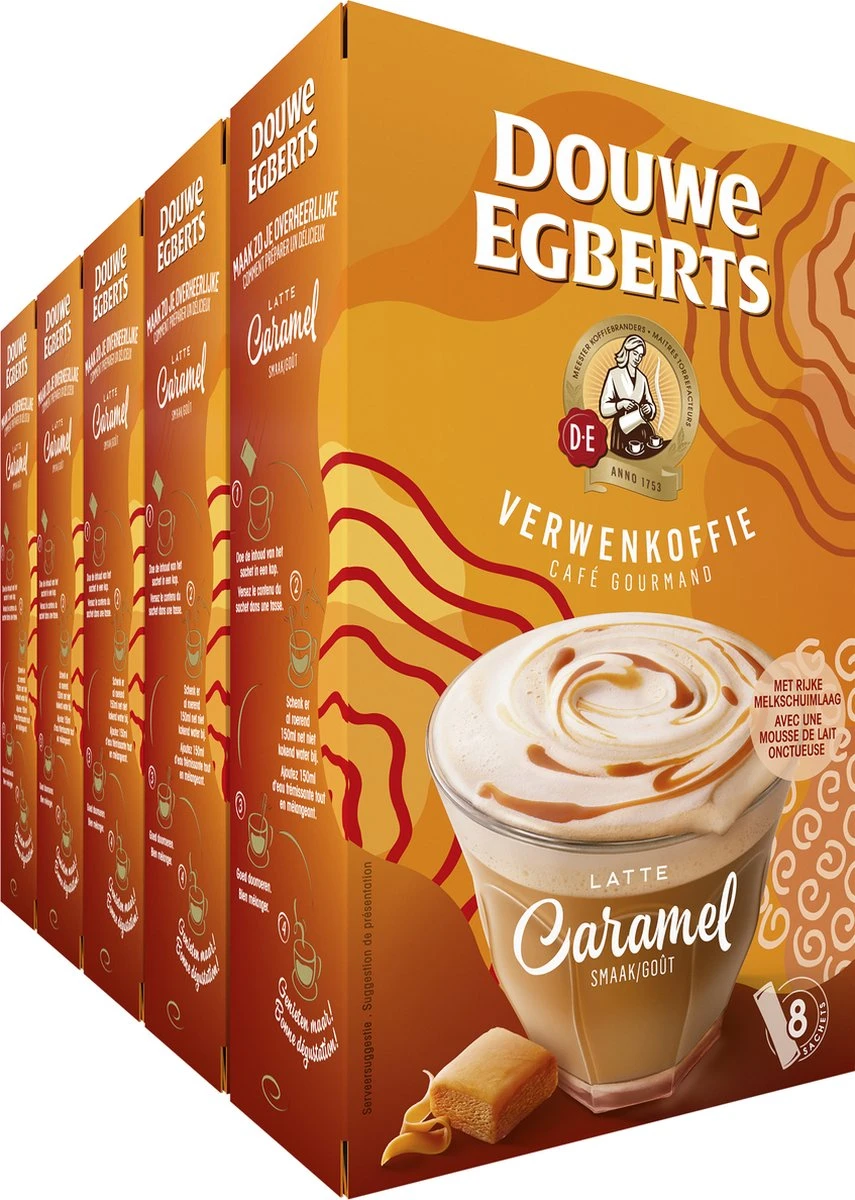 Douwe Egberts Verwenkoffie Latte Caramel Oploskoffie - 5 X 8 Zakjes 1 Douwe Egberts Verwenkoffie Latte Caramel Oploskoffie - 5 X 8 Zakjes