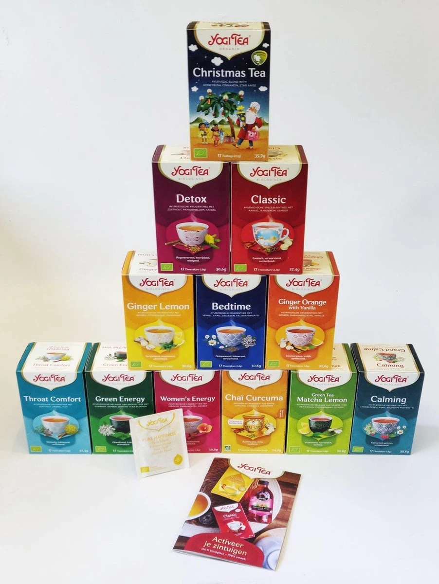 Yogi Tea Top 12 - 12 Pakjes X 17 Theezakjes - Incl. Gratis Yogi Tea Sun Salutation Brochure En Een Gratis Theezakje. 1 Yogi Tea Top 12 - 12 Pakjes X 17 Theezakjes - Incl. Gratis Yogi Tea Sun Salutation Brochure En Een Gratis Theezakje.