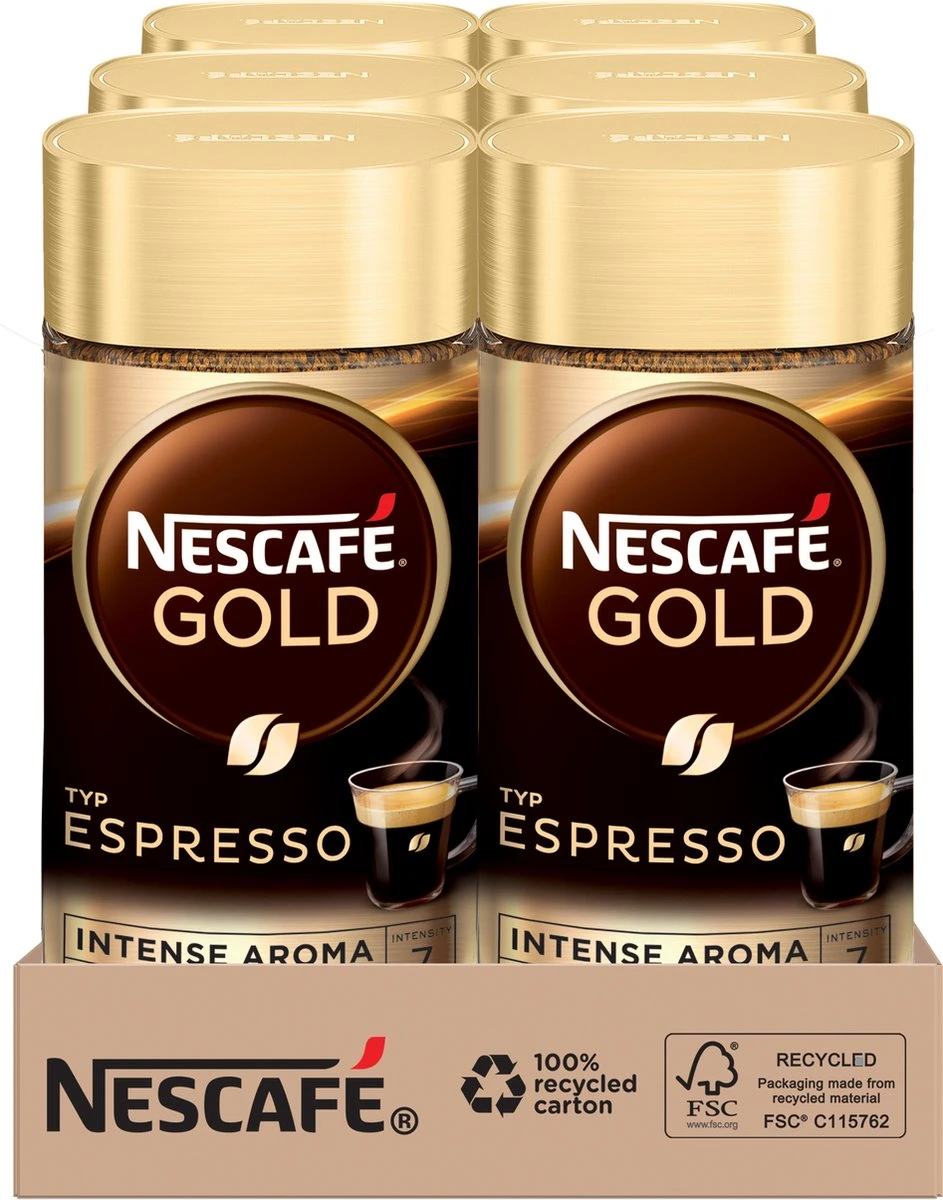 Nescafé Gold Espresso Oploskoffie - 6 Potten à 100 Gram 1 Nescafé Gold Espresso Oploskoffie - 6 Potten à 100 Gram