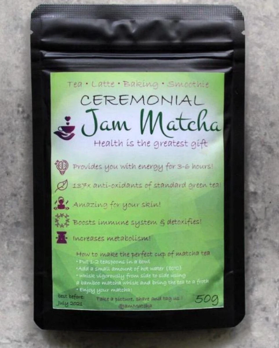 Biologische Matcha Poeder 50 Gram - CEREMONIAL GRADE - JamMatcha Groene Thee - Matcha Thee 9 Biologische Matcha Poeder 50 Gram - CEREMONIAL GRADE - JamMatcha Groene Thee - Matcha Thee - Afbeelding 9